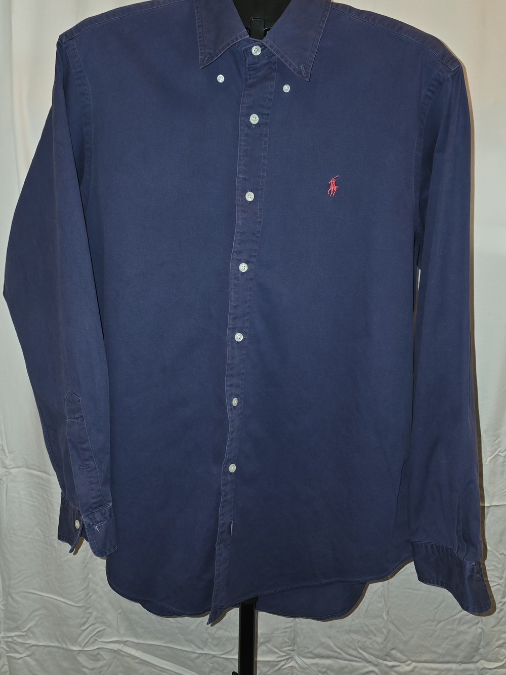 Ralph Lauren Navy Button-Down Shirt with Pink Pony